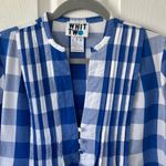 Anthropologie  Whit Two Blue and White Pleated Puff Sleeve Gingham Dress Photo 4