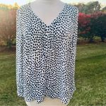 J.Crew  Womens Sz 12 Spotted Long Sleeve V-neck Popover Top White Black Photo 8