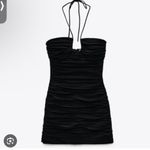 ZARA Ruched Black Halter Mini Dress Size Medium Photo 1