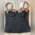NEW Black Floral Bustier Corset Tops Spaghetti Strap Tank Top Y2K S Photo 3