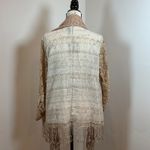 Multiples  Lace Duster Cardigan Kimono Beige Tan Fringe Boho Open Front M Photo 3