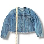 Levi's Levi’s Altered Trucker Jacket L Women’s Large Cropped Raw Hem Collarless‎ Denim Photo 3