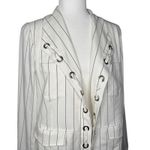 Chico's ‎ Blazer Jacket Medium 8/10 Pinstripe Laced Grommet Career Office Neutral Photo 1