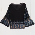 Free People Black & Gold Medallion Wide Sleeve Peasant Blouse Photo 4