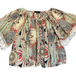 By Together  Sheer Pull On Multicolor Blouse Lace Sleeve Trim Size Large Photo 0