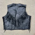 Vintage Navarre Leather Black patch Fringe Lace Up Side Biker Vest 2X Photo 1