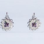 Vintage Clip On Earrings Silver Tone with Purple Flower Floral Design Photo 0