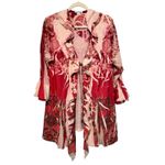Dress Barn Woman 3X Red Pink Floral Embellished Ruffle Open Front Topper Photo 6