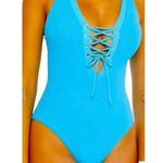 Becca womens Modern Edge Gia Lace-up Plunge One-piece Swimsuit Sz S Photo 0
