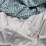 Teal & White Checkered Puff Sleeve Mini Dress Photo 4