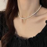 Zircon Cross Pearl Necklace Collarbone Chain Photo 2