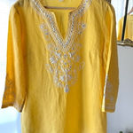 Charter Club  Linen Luxury Yellow Bejeweled 100% Linen Tunic Top‎ - Size S Photo 0
