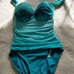 Bleu Rod Beattie Bleu by Rod Beattie Shirred Ombré One-Piece Swimsuit in Sea Dive Women's Size 6 Photo 4