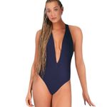 Maaji  Reversible Cheeky Plunge One Piece Swimsuit Small Blue‎ Pink Floral Photo 1