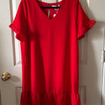 She & Sky  Womens Red V-Neck Ruffle Sleeve Sisterhood Lined Dress Size Large NWT Photo 0