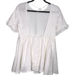 By Egreis White Baby Doll Top Size Medium Scoop Neck Square Cutout Back NWT Photo 2
