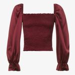 Reformation Chamomile Puff Sleeved Silk Satin Top Blouse Plum Burgundy Size XS Photo 4