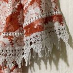 Love Culture  Blouse Orange White Floral Laced Trim Size Large Photo 3