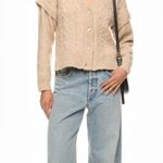 Central Park West Oatmeal Oversized Cardigan Sweater LARGE Cable Knit Beige $170 Photo 0
