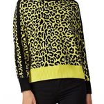Central Park West Designer  Neon Yellow Leopard Print Ribbed Crewneck Sweater Photo 0