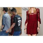 Free People Lace Mini Dress Bell Sleeve Square Neck Boho Cocktail Burgundy Small Photo 1