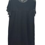 Lulus Iced Latte Black Sheer Mesh Short Fringe Tassel Sleeve Shift Dress Photo 0