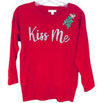 New York & Company Kiss Me Crewneck Sweater Women's XS Red Sequin Mistletoe Photo 0