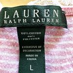Ralph Lauren Lauren  Henley Top Pinstriped Lace Trim Embroidered Logo Pink L Photo 2
