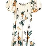 Hayden  Los Angeles Cream Floral Puff Sleeve Mini Tiered Dress with Pockets Small Photo 0