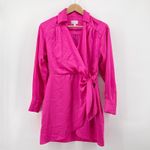 Milly Jordan Long Sleeve Satin Faux Wrap Dress Shirtdress Long Sleeve Small Pink Photo 2
