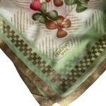 Turkish Silk Scarf 36x36 Floral Glossy‎ Red, Green, Tan, Gold, White Lightweight Green Photo 1