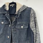 Free People Denim Hoodie Jacket With Grey Sweater Sleeve Womens Medium Jean Photo 2