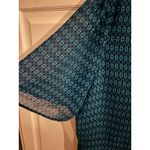 Stylus Teal Geometric Print V Neck Blouse Womens Size Medium Sheer Sleeve Top Blue Photo 3