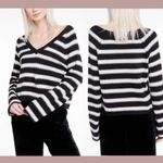 Wildfox  Distressed Striped Vneck Sweater Black White Photo 12