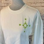BP Women Ivory Green Topographic Topo Long Sleeve Crewneck Crop Sweatshirt Small Photo 1