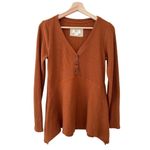 Maeve  Anthropologie Eliza Henley Babydoll Tunic Thermal Shirt Burnt Orange Small Photo 2