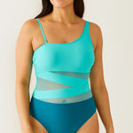 Blooming Jelly ‎ Womens Swimsuit Size M Blue One Piece Mesh Contrast Chic Coastal Photo 0