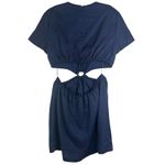 Staud Epona Sheath Dress Large Ring Detail Short Sleeve Cutout Linen Mini Navy L Blue Photo 9