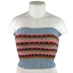 BCBGeneration Blue Stripe Crochet Strapless Tube Bandeau Knit Crop Top Size M Photo 0