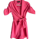 4SI3NNA Marcella‎ Romper Women's Small Hot Pink Ruched Short Sleeve Tie Front Photo 0