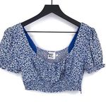 Princess Polly Shirred Crop Top Blue White Floral 8 Photo 0