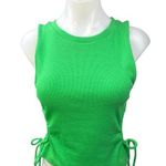 ZARA  Green Ribbed Sleeveless Cutout Ruched Ties Stretch Knit Crop Tank Top Sz L Photo 0