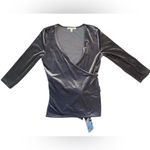 EXPRESS  Grey Velour Ribbed V-Neck 3/4 Sleeve Faux Wrap Tie Front Top Photo 2