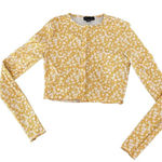 Streetwear Society Longsleeve Cute Floral Crop Top 90s Inspired Yellow Lettuce Trim Buttons XS/S Photo 0