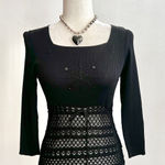 Vintage Black Crochet Babydoll Top Snowflake Sequin Holiday Fairy Grunge Small‎ Photo 0