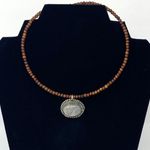 3 Boho Choker Necklaces ~ Silver Butterfly ~ Gold ~ Wooden Beads Stone Charm Photo 1