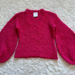C/MEO COLLECTIVE Sweater Coco Knit Balloon Sleeve V-neck Wool Blend Hot Pink XS Photo 4