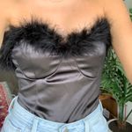 Dolls Kill Black Fur Trim Bodysuit Photo 0