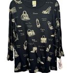 NEW Jess & Jane Black 3/4 Sleeve Cotton Fashion Shoes and Purses Top Size Large Photo 0