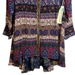 Aratta Silent Journey Boho‎ Paisley Floral Velvet Burnout Tunic Dress Large Blue Photo 4
